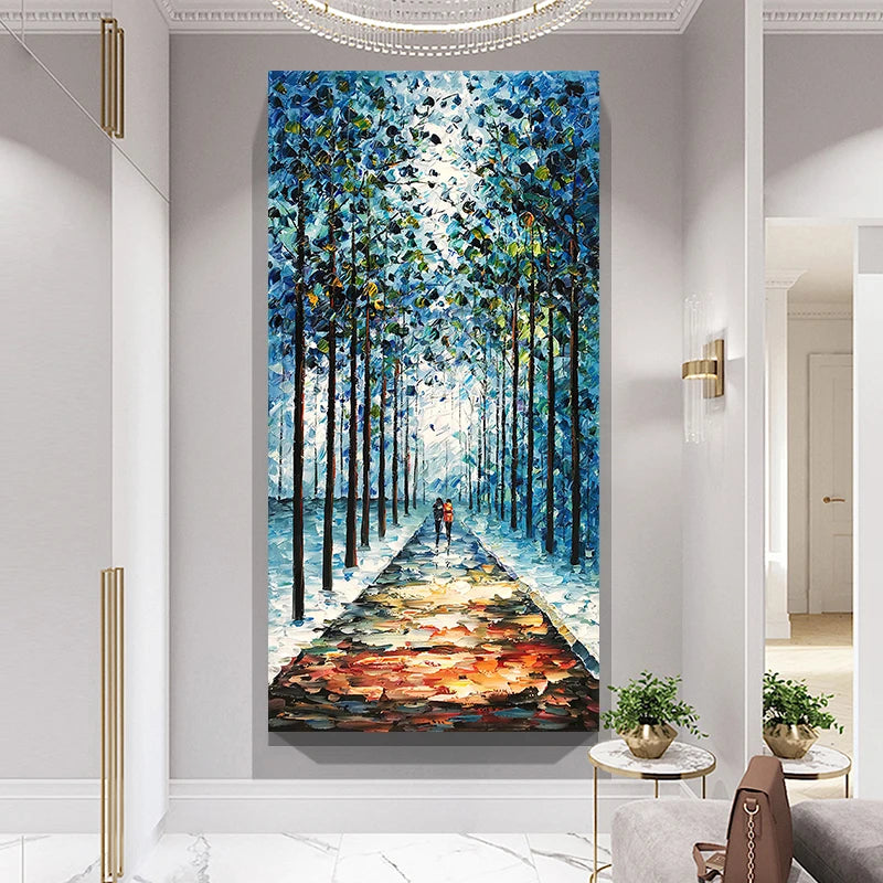 Peinture sur toile sans cadre paysage hivernal bleu