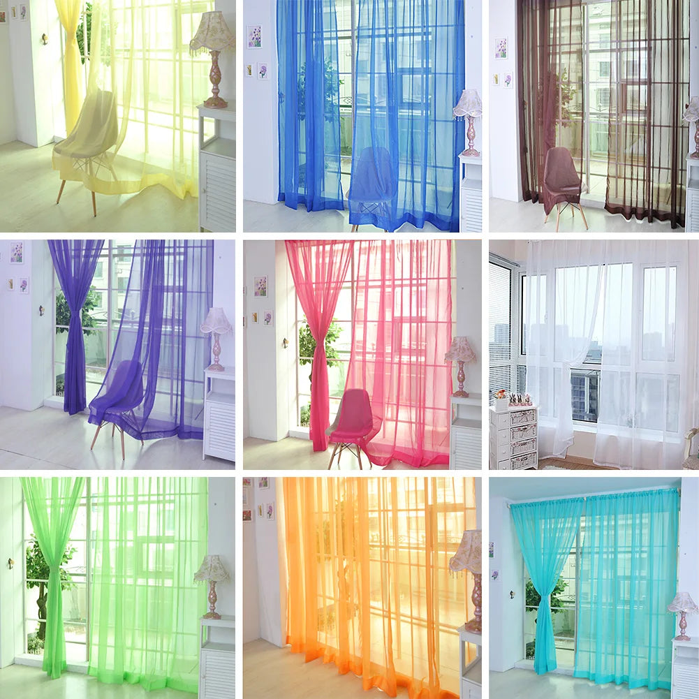 rideau transparent moderne fin vertical plissé couleurs vives turquois orange rouge violet rose blanc