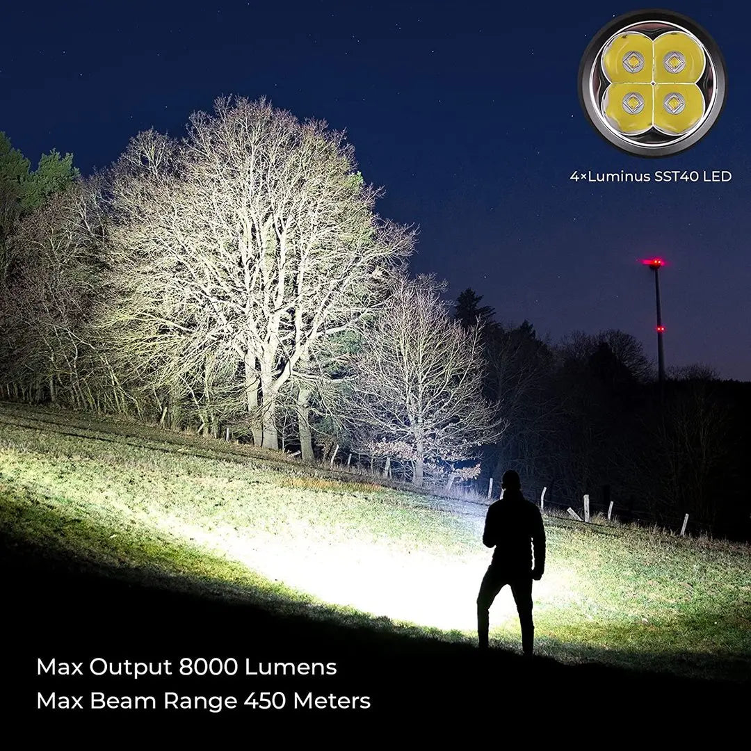 torche rechargeable led 8000 lumens 450m noir anti dérapant ipx8 aluminium