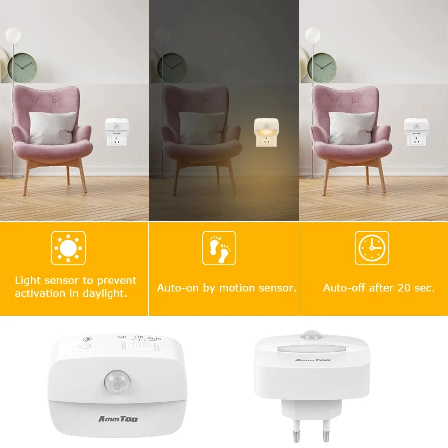 veilleuse led mini nuit blanc moderne capteur mouvement prise murale fixe 64x44mm opaquer sans