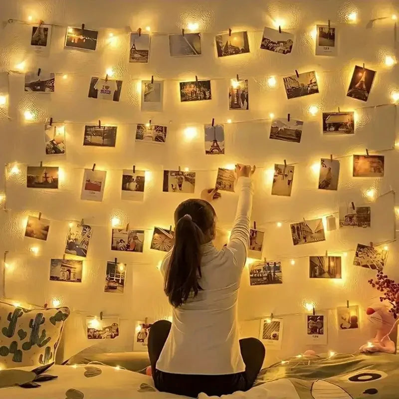 guirlande lumineuse pinces photo blanc chaud 10 20 30 40 led decoration intérieure moderne
