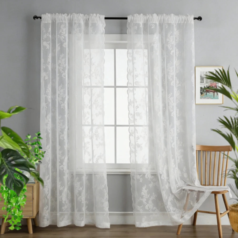 rideau dentelle florale transparent bohème romantique deux panneaux tringle rideaux intérieurextérieur