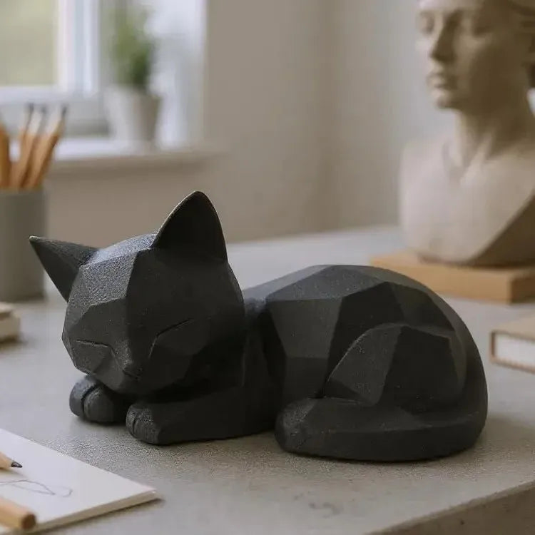 statue chat noir geometrique minimaliste decoration contemporaine intérieure texturé angular erotique