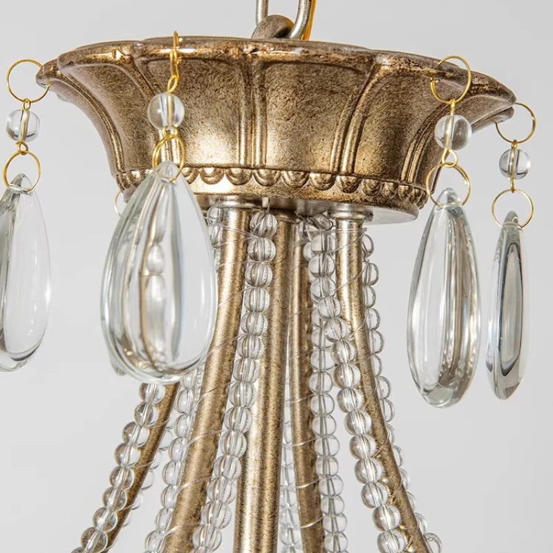 lustre cristal cuivre poli baroque décoration salon luminaires suspendus led doré transparent
