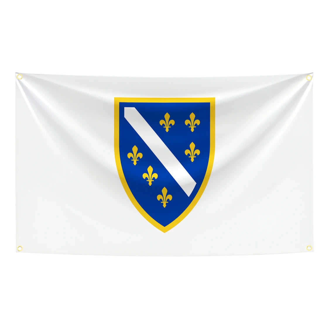 drapeau bosnie herzegovine polyester blanc bleu vert or gris armoiries fleurs lys croissants classique