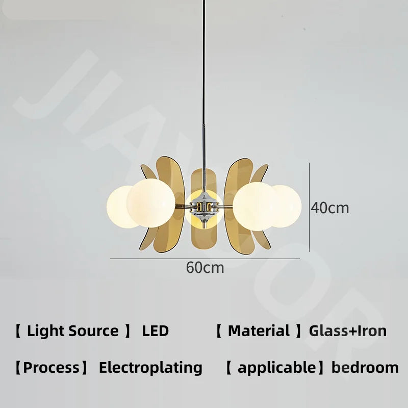 suspension lumineuse moderne sphères translucides métal doré salon chambre salle manger