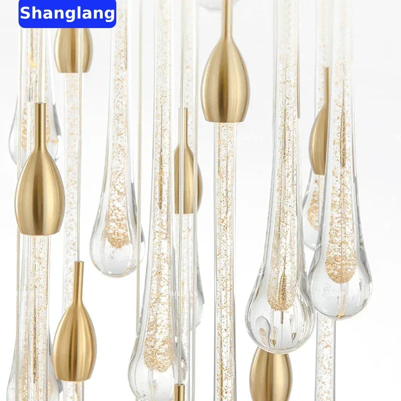 suspension lumineuse moderne or paillettes transparente élégante 18 lumières spiral led