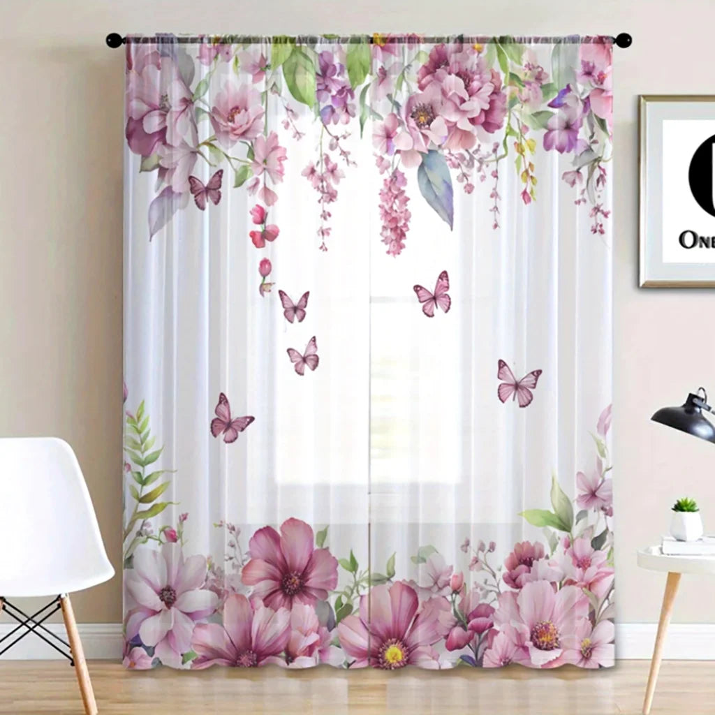 rideau floral transparent moderne papillons 100 polyester chambre salonhôtel