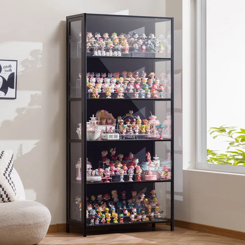 présentoir rangement étagère vitrée moderne noir transparent compartiments 120L capacité