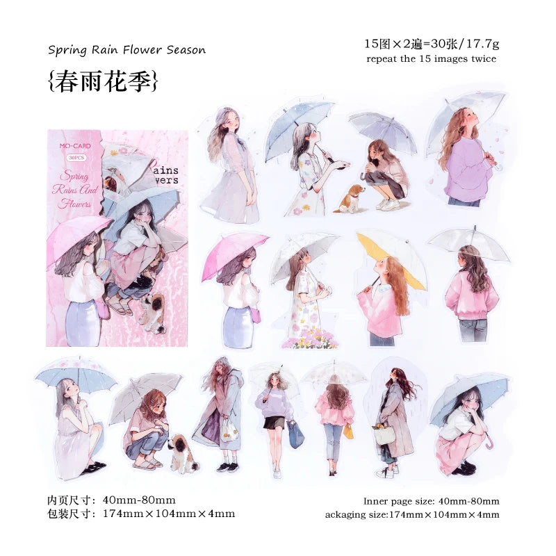 autocollants cartes pluvieuses personnages parapluies scènes illustratives scrapbooking matériel opaques divers couleurs blanc gris