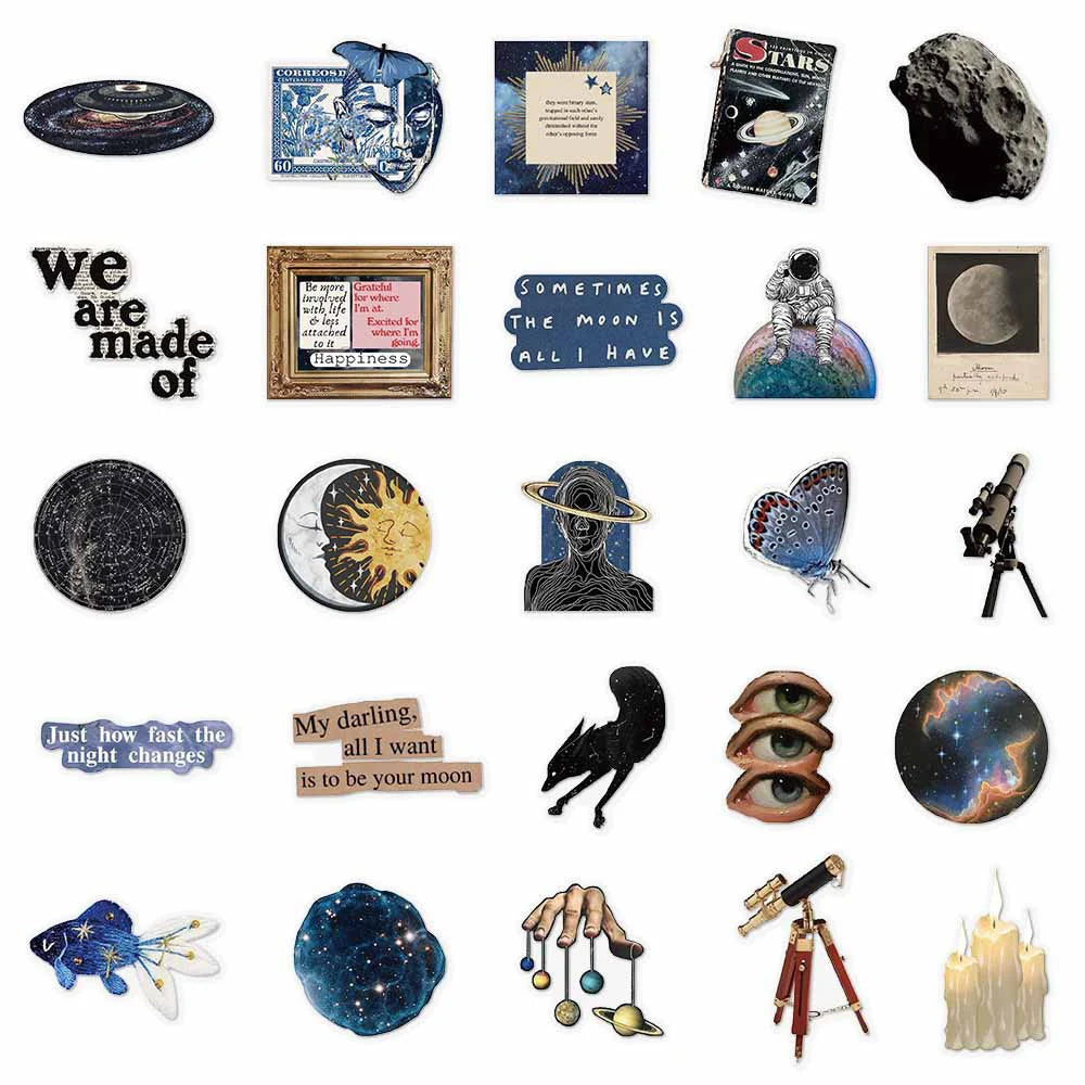 stickers opaques espace galaxie planètes soleil lune animaux 10 30 50 pièces adhésifs étanches