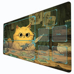 tapis jeu illustration chat cartes texturé zones jeu vert beige bleu clair art détaillé