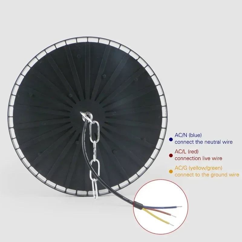 lumière led ufo industrielle 100w 150w 200w noir moderne grille ventilation