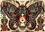 sticker autocollant tatouage vintage motifs traditionnels fleurs animaux symboles rouge noir beige blanc bleu