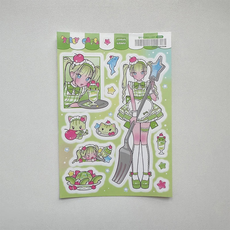 autocollants kawaii personnages dessins animés fruits coeurs notes musicales couleur rose blanc vert bleu