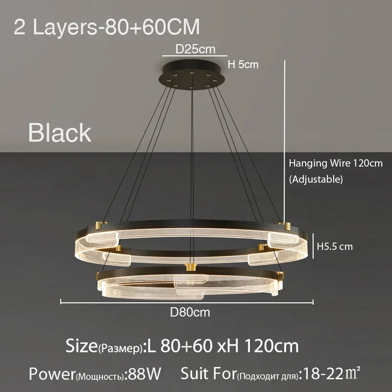 suspension lumineuse moderne noir doré ampoules led blanc translucide structure circulaire bandes translucides minimaliste