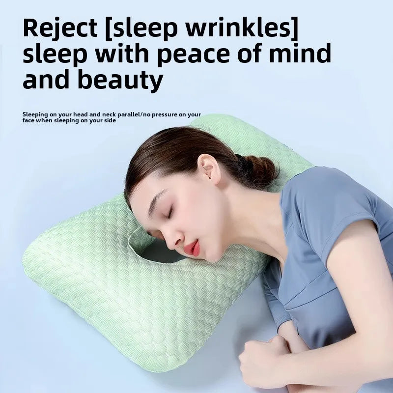 oreiller beauté anti âge soins visage prévention sommeil latéral soulagement pression oreilles texture gaufrée