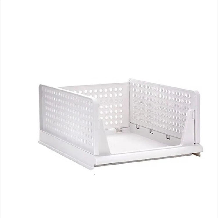 paniers rangement blancs perforés empilables respectueux environnement moderne fournis clips armoire vêtements pliés