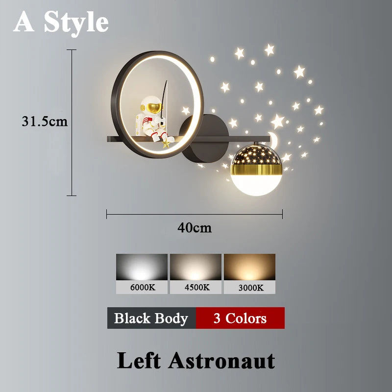 lampe murale moderne or noir blanc support sphère lumineuse figurine étude chambre entrée