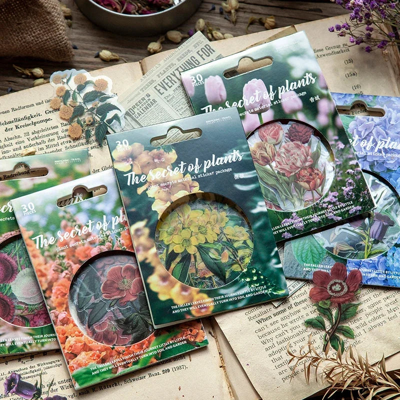 sticker botanique vintage scrapbooking fleurs plantes illustrations portraits féminins typographie ancienne 8cm 12cm stickers