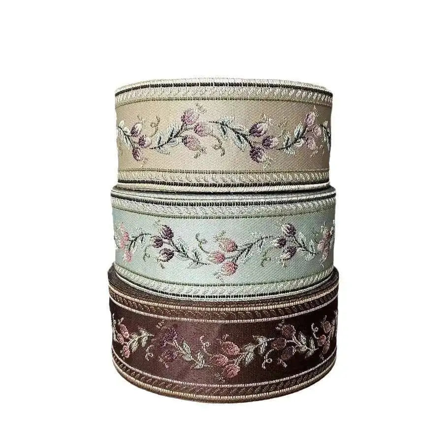 ruban brodé fleur bleu marine beige marron opacité élégant accessoire vestimentaire rideau polyester coton