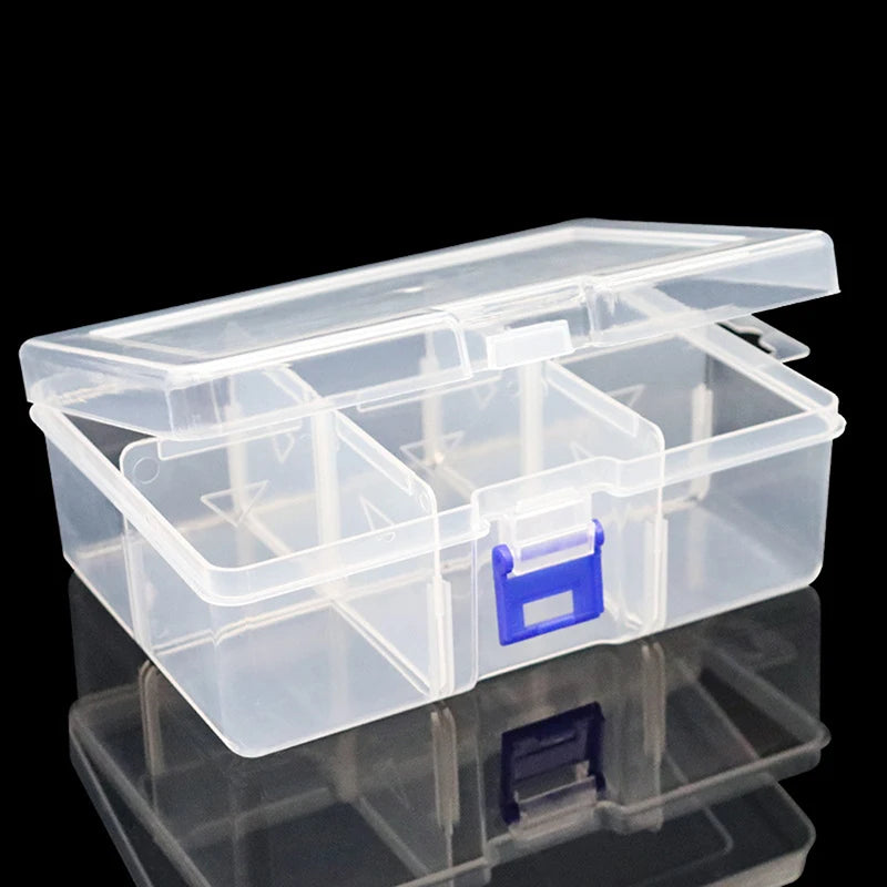 boîte rangement transparente plastique moderne compartiments amovibles poignée bleue pratique bijoux outils pêche