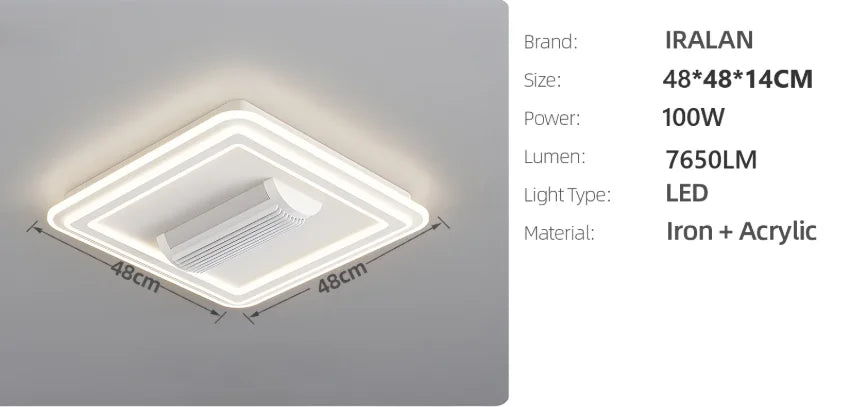 ventilateur lumière led télécommande moderne blanc arrondi fixations invisibles chambre salon