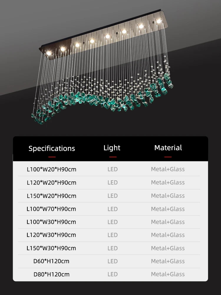 suspension lumineuse moderne cristaux transparents élégantes led 90v 249lm salon restaurant