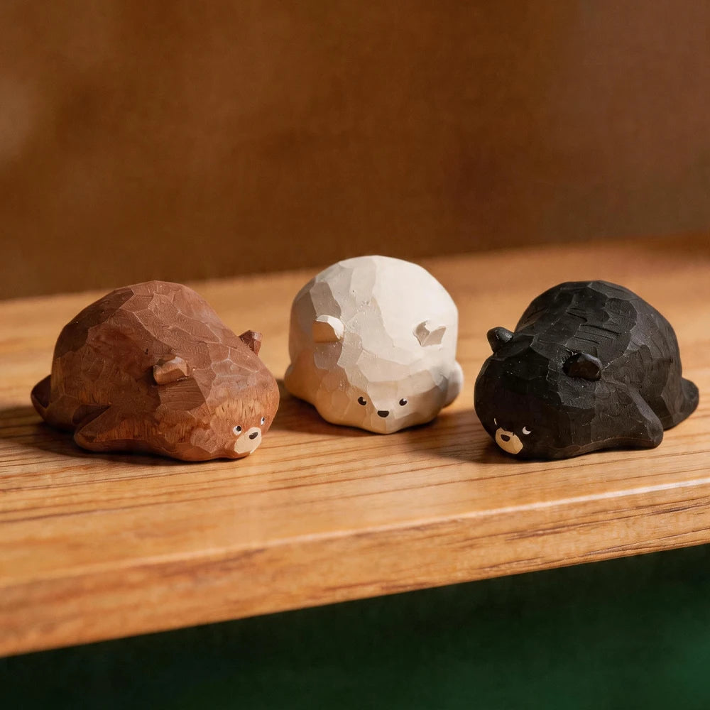 figurines animaux bois marron clair blanc noir facettes géométriques minimaliste modernes