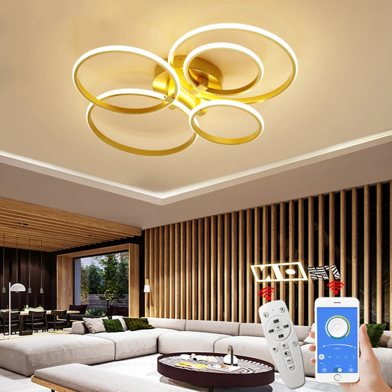 Lampe LED moderne or blanc géométrique simple télécommande app minimaliste 2000 82000 lumens