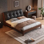 lit moderne marron noir simili cuir tissu blanc beige oreiller couvre lit tapis queen