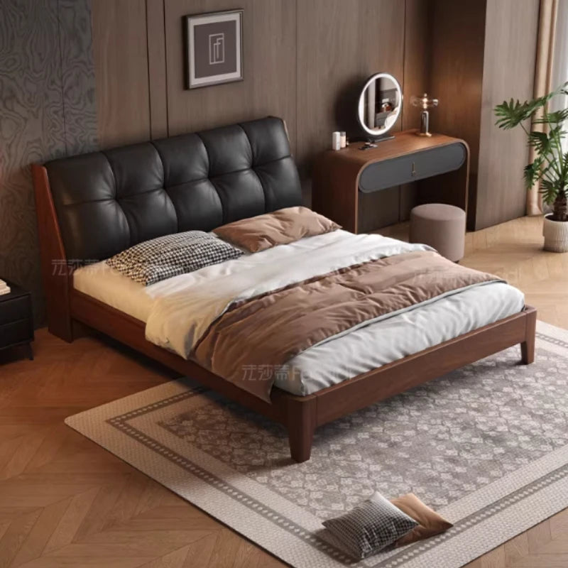 lit moderne marron noir simili cuir tissu blanc beige oreiller couvre lit tapis queen