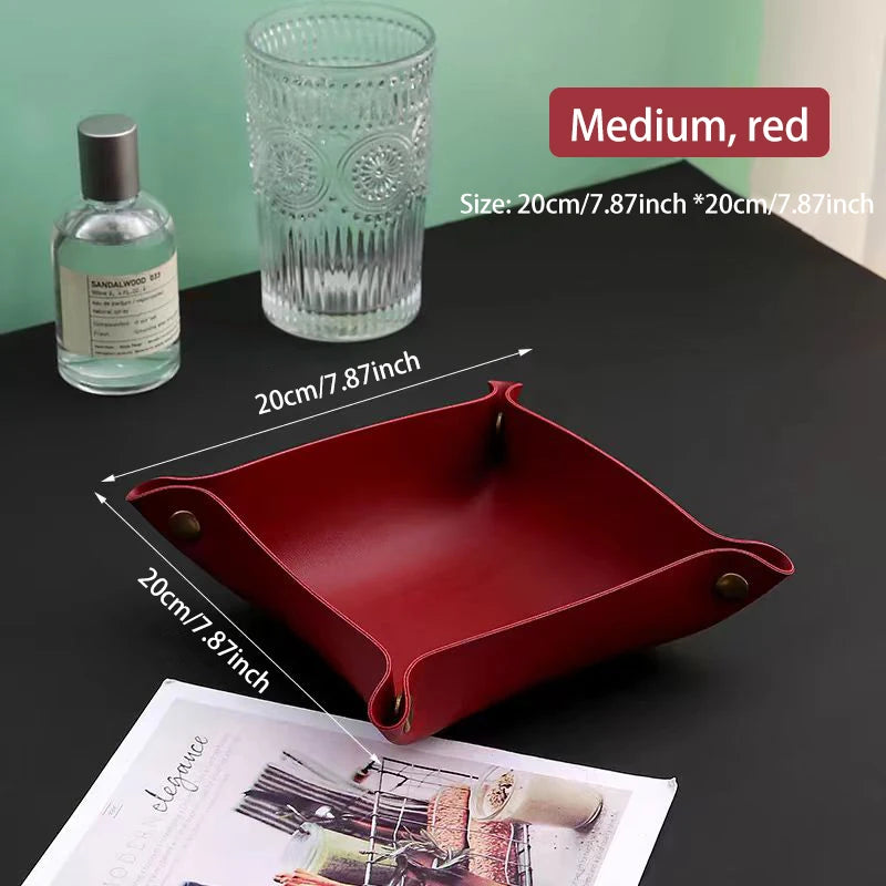 plateau rangement marron clair texture simili cuir moderne dorés respectueux environnement salon empilable double