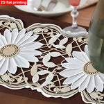 nappe lin marron motifs tournesols floral vintage dimension 90x35 150x59