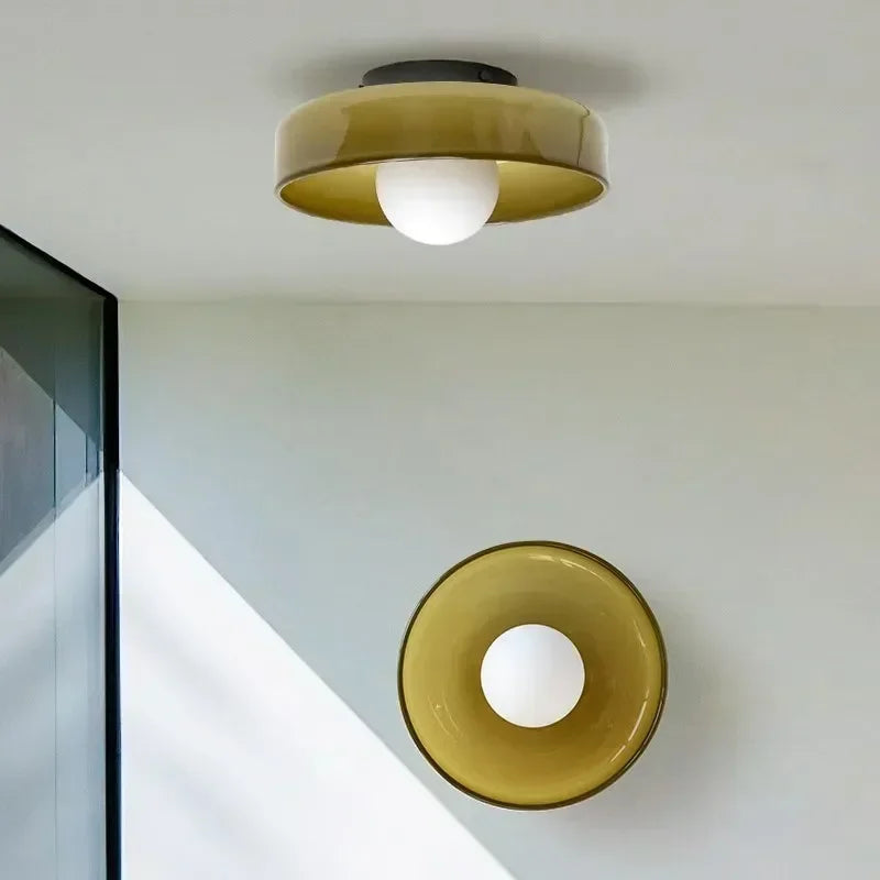 lampe moderne blanc vert jaune marron rond translucide adhésif ampoule G9 5W 25cm