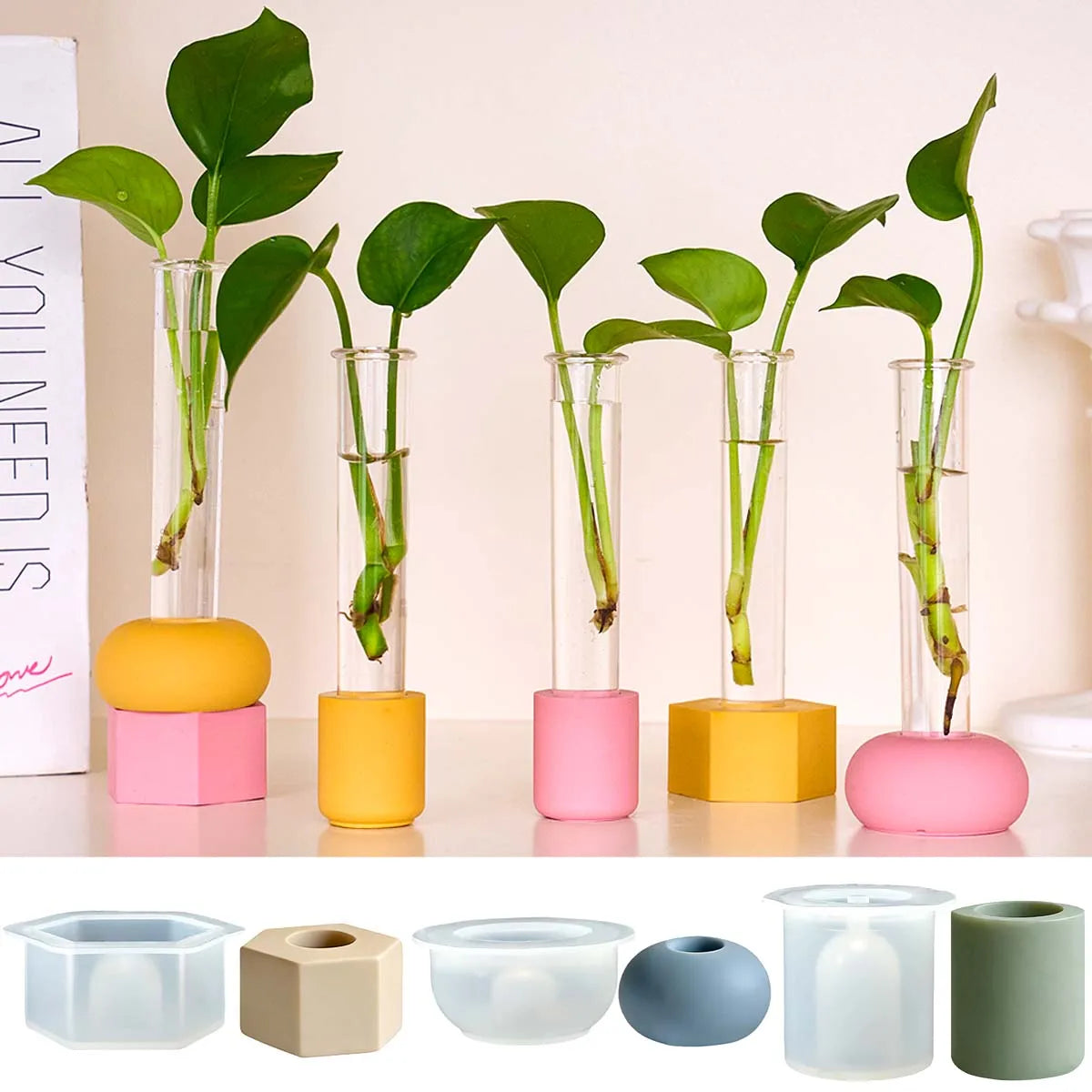 vases silicone blanc rose jaune bleu vert modernes minimalistes hexagonaux rondels hand made