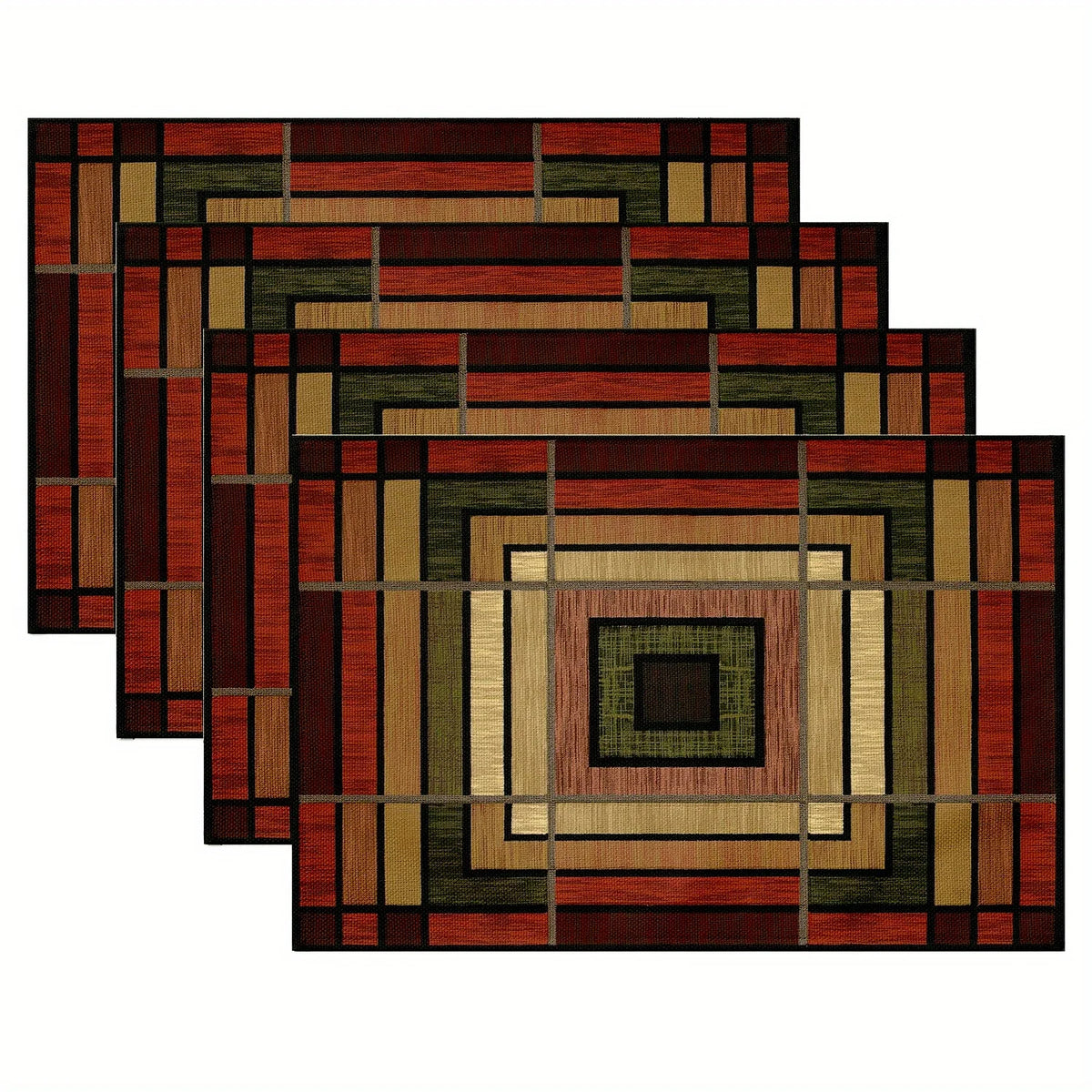 tapis table moderne carreaux géométriques rouge vert beige noir 30x40cm