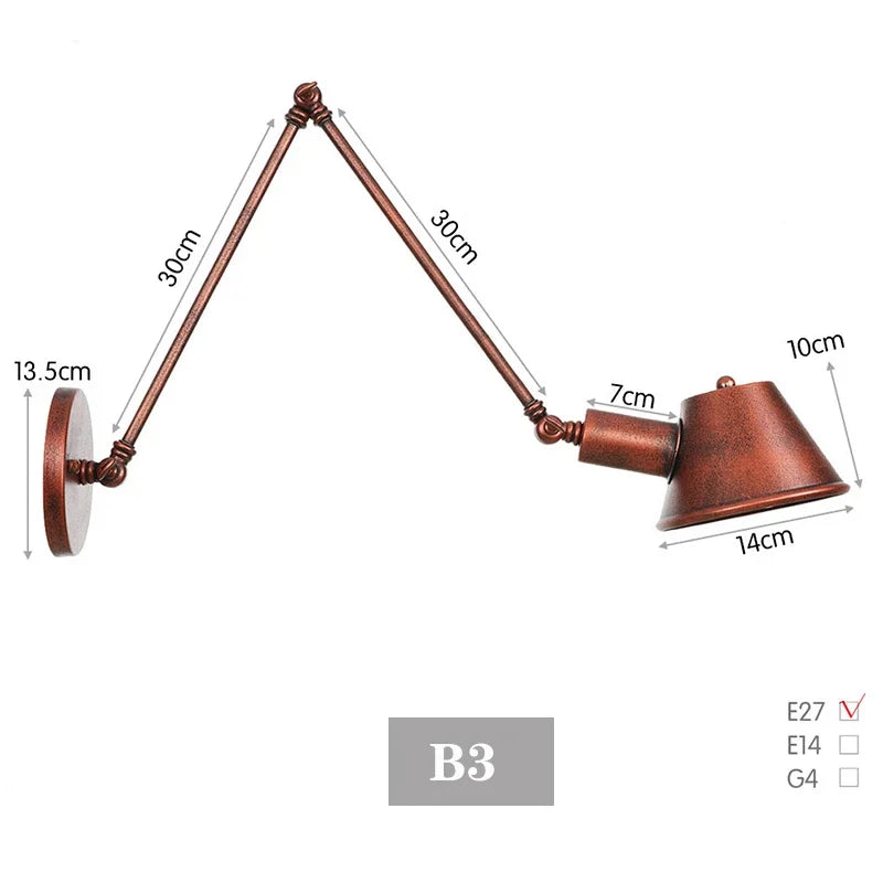 lampe murale articulée industrielle noir fixée éclairage chambre cuisine