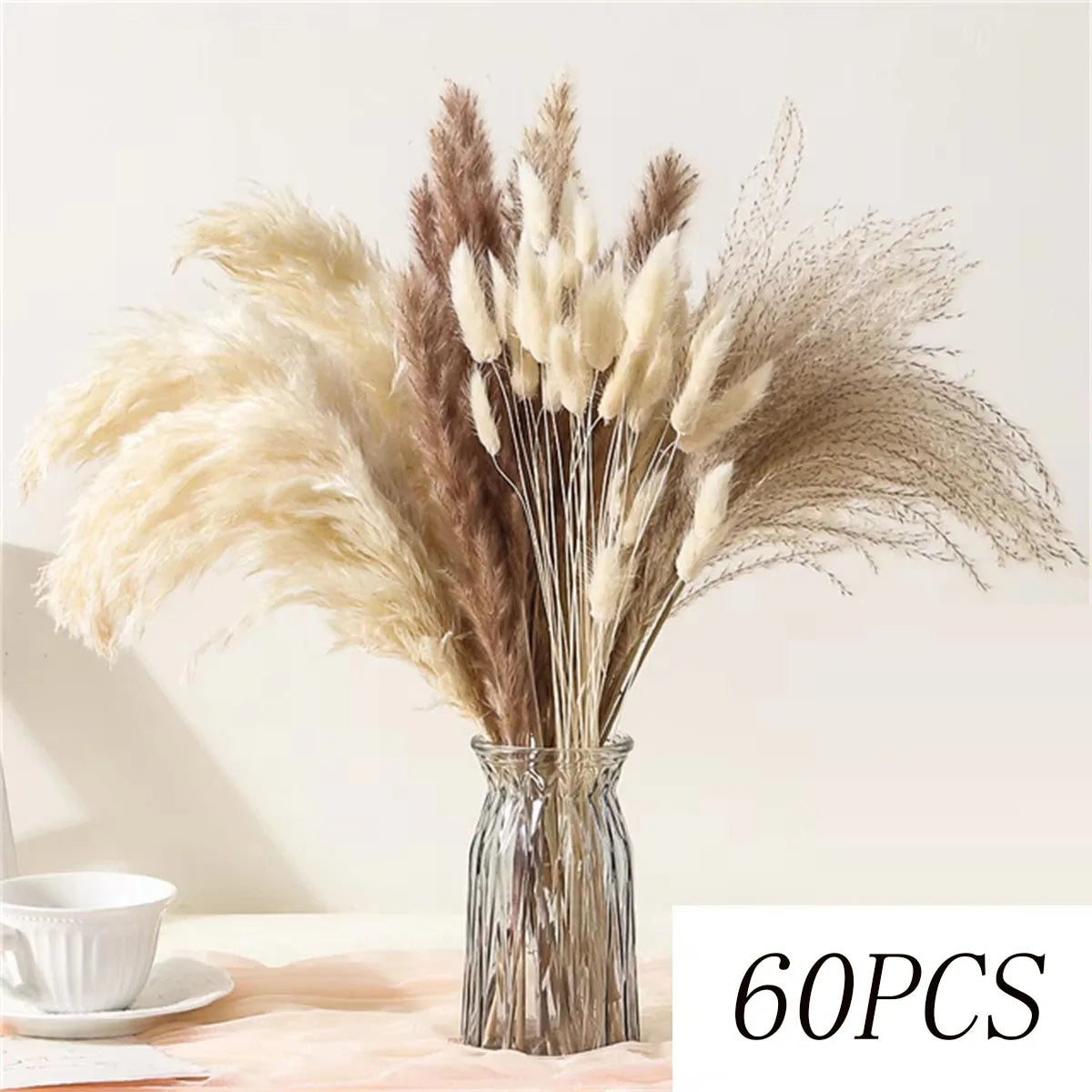bouquet fleurs séchées plumes pampa beige blanc naturel rustique décoration intérieur mariage anniversaire fête