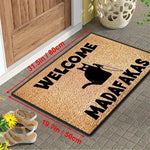tapis d'entrée moderne antidérapant chat noir marron clair texturé bienvenu madafakas résistant saleté facile