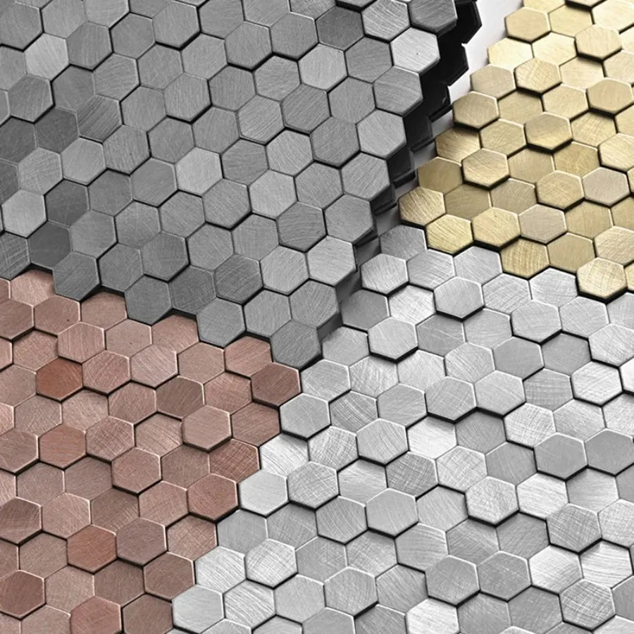 carreaux hexagonaux métal brossé adhésifs modernes gris bronze cuivre doré salle bain chambre