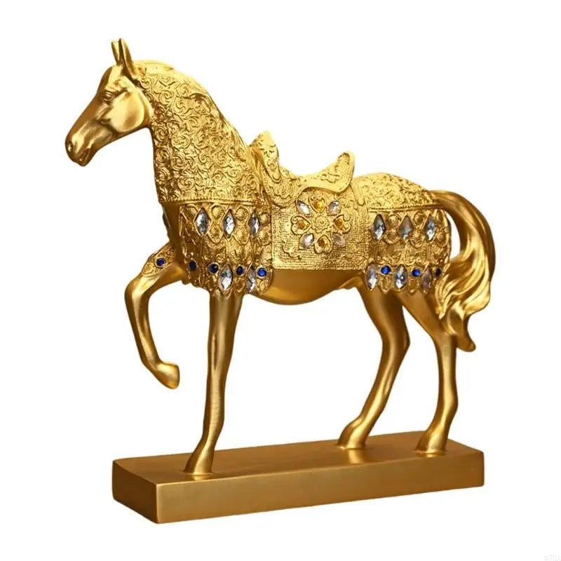 statuette cheval doré ornée strass art déco maison feng shui cadeau anniversaire noël pâques