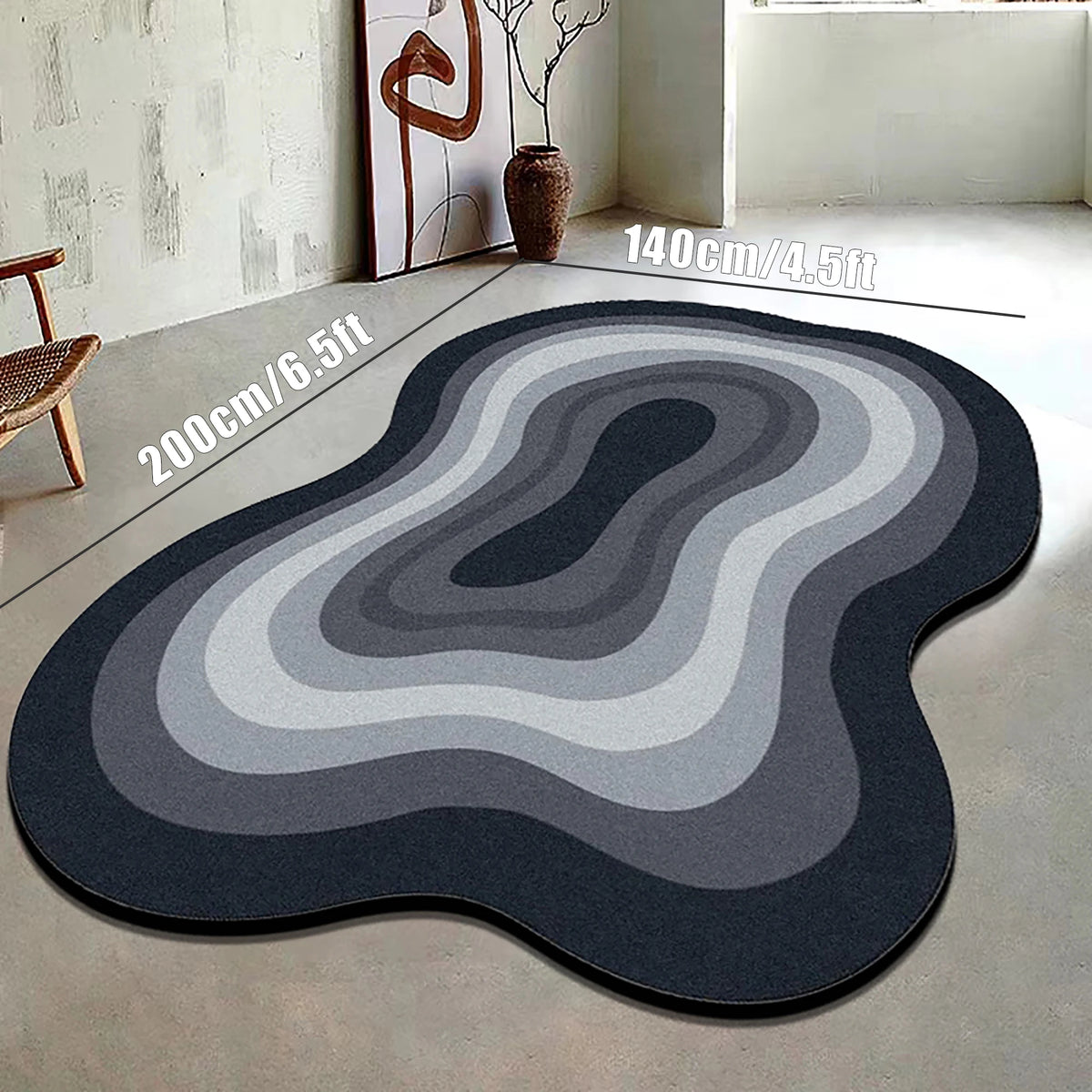 tapis moderne noir rayures concentriques antidérapant confortable salon chambreDecoration maison