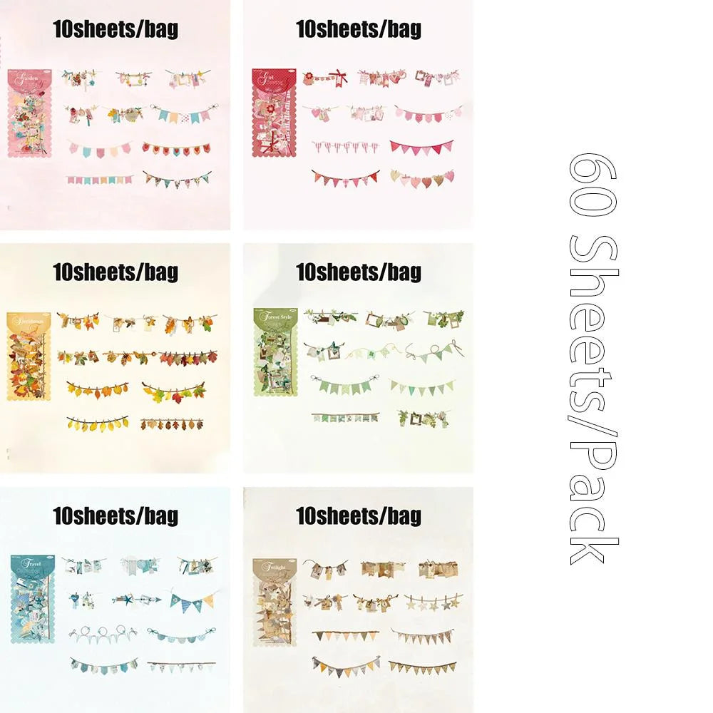 guirlande fanions imprimés floraux géométriques pois clips vert beige rose bleu vintage