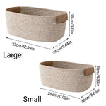 paniers rangement tissés main khaki clair blanc modernes rustiques poignées cuir eco friendly