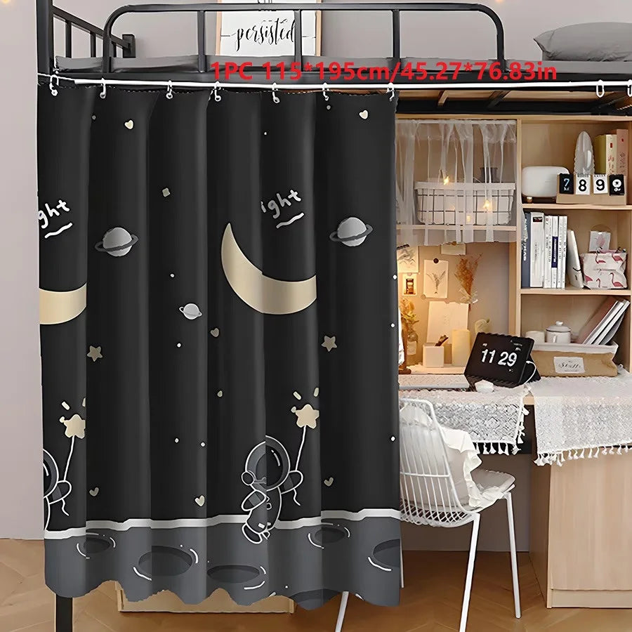 rideau lit moderne astronaute noir blanc lune étoiles opaques anneaux polyester