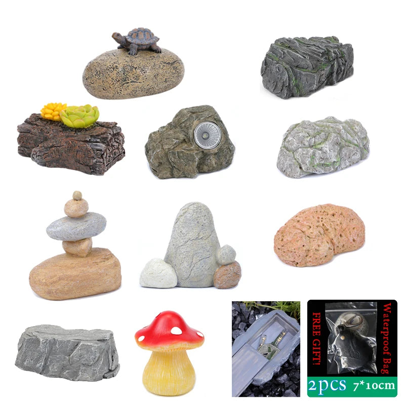 boîte clés secrète résine pierre motifs floraux créative miniature jardin ornement