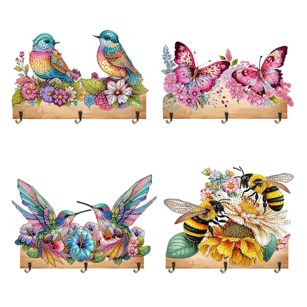 porte couverts mural bois imprimé oiseaux papillons abeilles moderne multicolore decorative