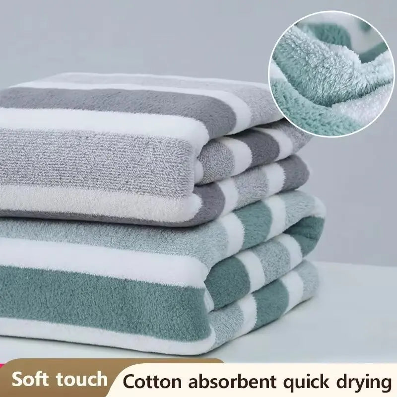 serviettes bain polaire rayures vert gris rose absorbantes épaisse toilette classique domestique