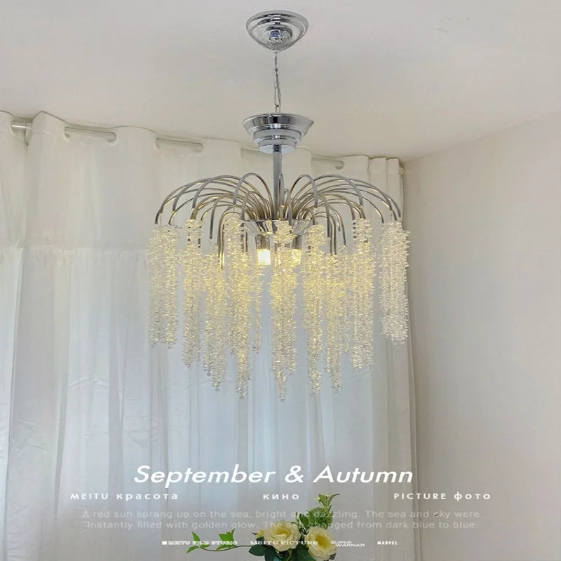 lustre cristal moderne grand salon escalier villa luxe lampe led argenté blanc